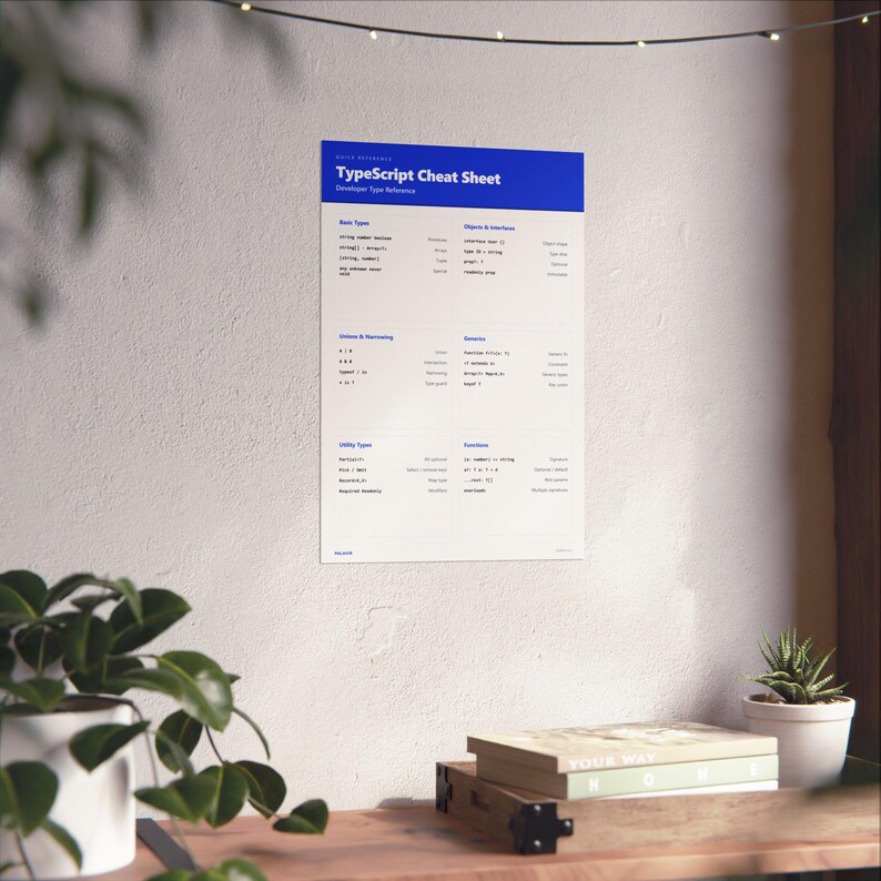 TypeScript Cheat Sheet Poster | Developer Type Reference | Programmer Wall Art zdjęcie 14