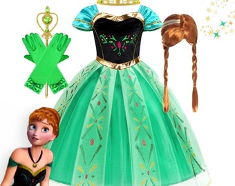 Toddler Little Girls Anna Inspired Dress Costume and Accessories Halloween, Dress Up Party