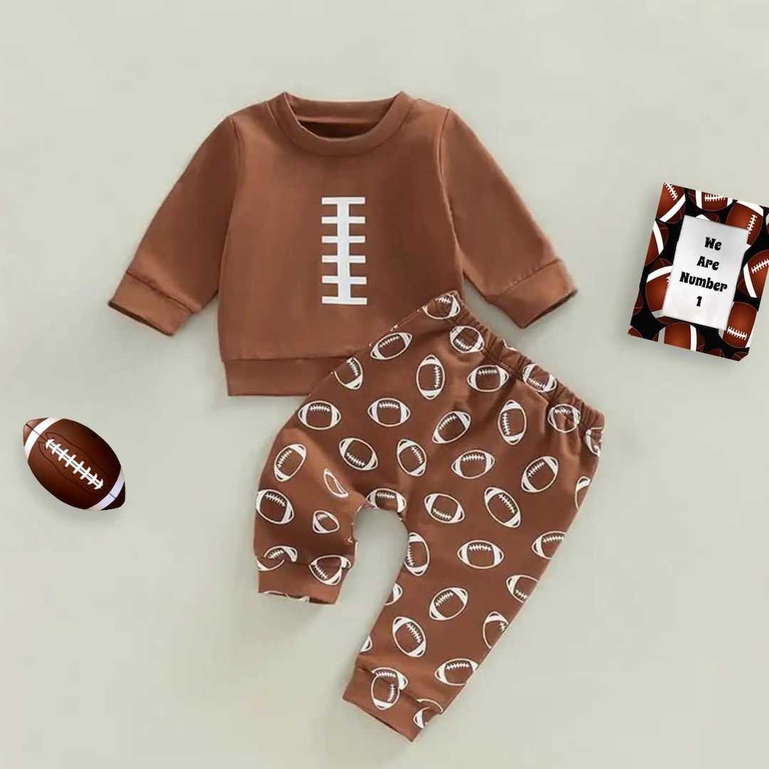 Baby Boy Football Outfit/ Brown Football Cotton Long Sleeve Etsy