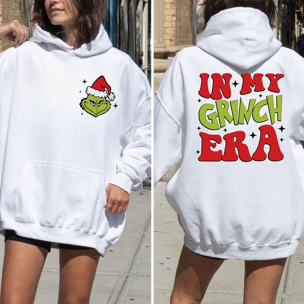 In My Grinch Era two sided Christmas Hoodie and Sweatshirt, Grinch Era Sweatshirt, Retro Merry Christmas Hoodie, Merry Grinchmas Sweater