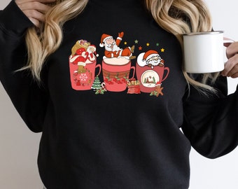 Coffee And Christmas Santa Clause Sweatshirt, ChristmasCheer Coffee Shirt, Merry Christmas Tee, Christmas Sweater, Coffee Lover X-mas Gift