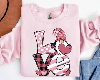 Valentine Gnome Shirt, Love Gnome Sweatshirt, Valentine's Shirt Valentines Day Shirt, Couple Shirt, Gifts for Her, Leopard Love Gnomie  Tees