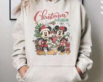 Disney Christmas On Main Street Vintage Sweatshirt, Retro Minnie Mickey's Very Merry Christmas Party 2023 Hoodie, Cute Disney Family Sweater