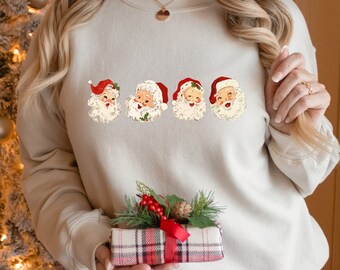 Santa Merry Retro Christmas Shirt, Cheerful Santa Sweatshirt, Vintage Santa Claus Women Men Xmas Gift, Classic Funnt Christmas Tee Shirt