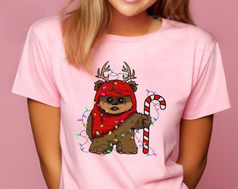 Reindeer Wicket Ewoks Endor Christmas Lights Shirt, Cute Star Wars Characters Christmas Tee, Disneyland Vacation Party Trip Holiday Gift