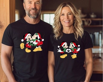 Mickey and Minnie Christmas Shirt, Cute Christmas Gift Disney Couple Sweatshirt, Disney Christmas Sweatshirt, Xmas Gift Husband and Wife Tee