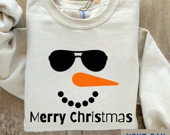 Snowman Sweatshirt, Funny Christmas Shirt, Snowman Face Shirt, Christmas Party Tee, Matching Family Christmas, Couple Xmas shirt, Merry Xmas