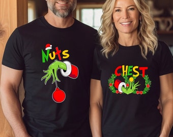 Chest And Nuts Couples Christmas Shirt, Christmas Shirt for couple, Holiday Matching Tee,  Chestnuts Christmas T-Shirt, Funny Christmas Tees