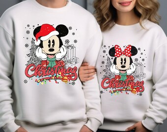 Disney Couples Mickey and Minnie Mouse Christmas Shirt, Disneyland Vacation Holiday Gift, Mickey's Very Merry Xmas Party Sweatshirt