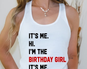 Het is mij Hallo, ik ben het feestvarken, het is mij tanktop, verjaardagsmeisje shirt, verjaardagsploeg, racerback tanktop, vrouwen verjaardagsfeestje shirt