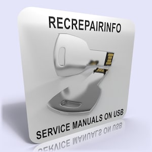 May include: A silver USB drive shaped like a key with the text "RECREPAIRINFO" and "SERVICE MANUALS ON USB" on a white background.