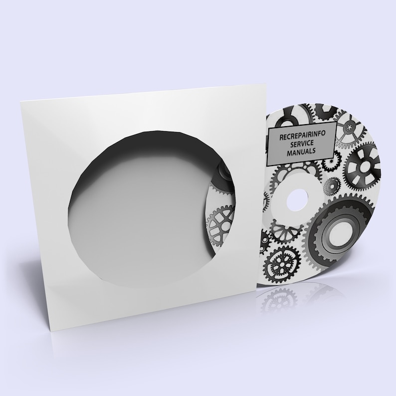 May include: A white CD case with a round cutout for a CD. The CD has a white background with a black and gray gear design and the text "REC REPAIR INFO SERVICE MANUALS".
