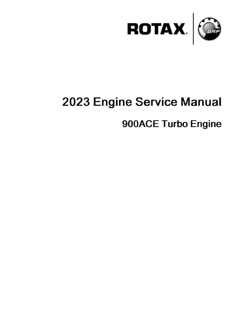 May include: A black and white image with the text "ROTAX" and "BRP" logos. The text "2023 Engine Service Manual 900ACE Turbo Engine" is below the logos.