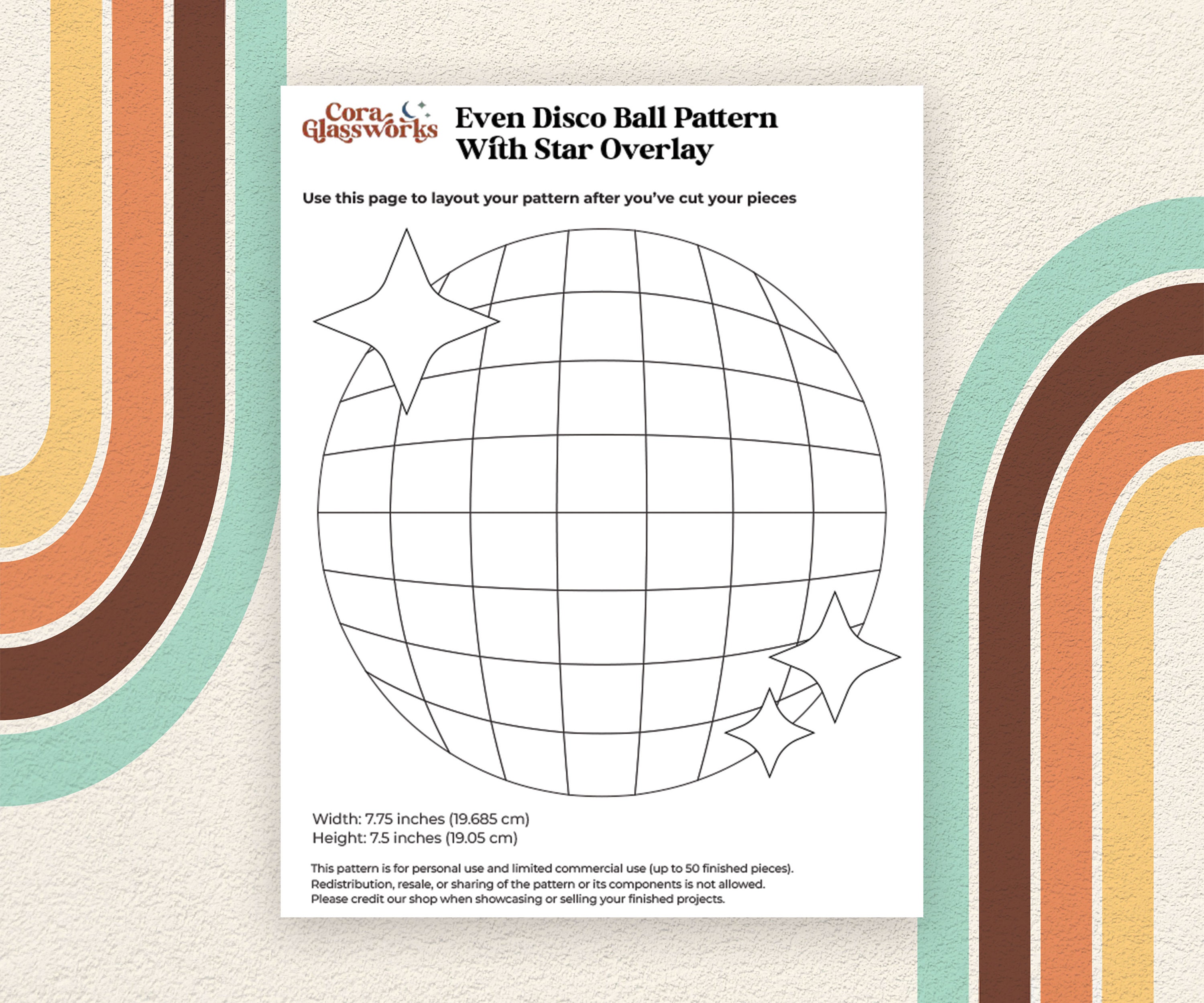 Disco Ball with Star Overlay Stained Glass Pattern with SVG and PDF - Image 1