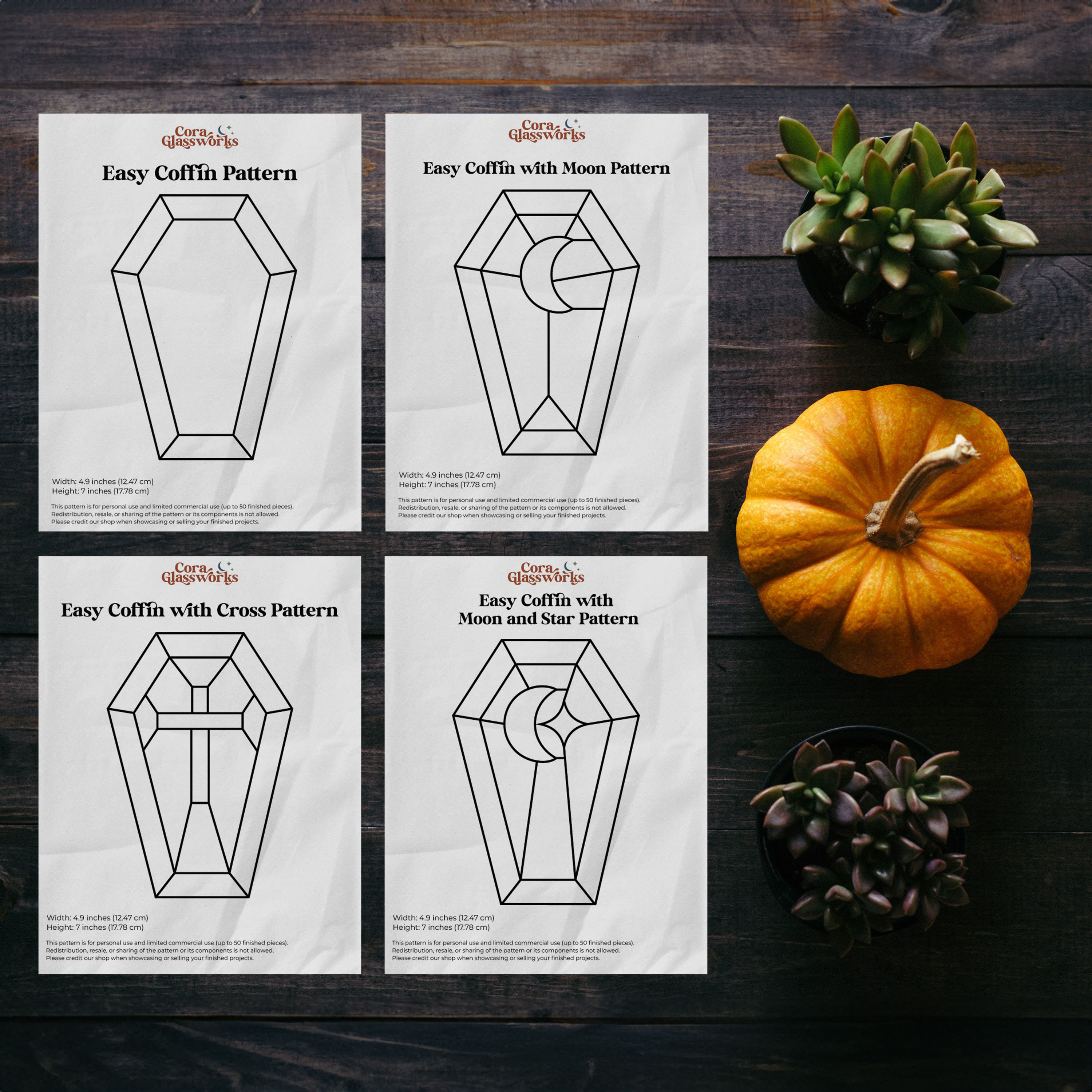 Coffin Stained Glass Patterns Multipack - Set of 4 with SVG