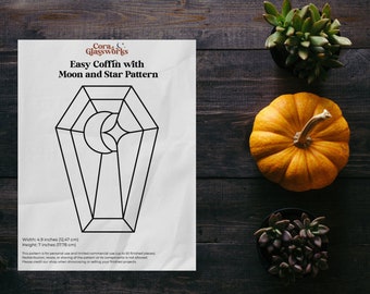 Easy Coffin with Moon and Star Stained Glass Pattern with SVG