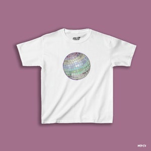 Disco Ball Baby Tee, Y2K Baby Tee, Colorful Disco Ball Print, Disco Tshirt, Disco Ball Print Baby Tee, Disco Shirt, Baby Tee Y2K