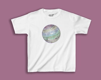 Disco Ball Baby Tee, Y2K Baby Tee, Colorful Disco Ball Print, Disco Tshirt, Disco Ball Print Baby Tee, Disco Shirt, Baby Tee Y2K