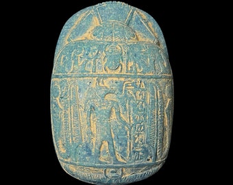 Egyptian Scarab, God Anubis and Mummified Tutankhamun with Goddess Sekhmet, Good luck scarab in Ancient Egypt.