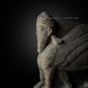Mesopotamia art for Lamassu statue - Assyrian winged bull relief sculpture amulet