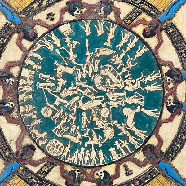 Símbolos egipcios de la pared de Dendera, Zodíaco de Dendera - Réplica. ZODIACO DE DENDERA, Templos del Antiguo Egipto, Símbolos Astronómicos del Antiguo Egipto.