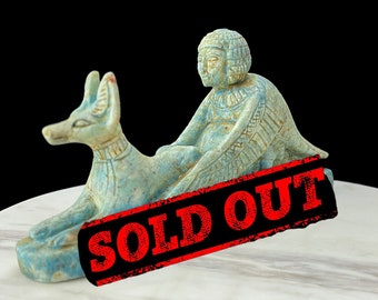 The BA Bird statue protecting Jackal God Anubis, Rare form statue made in Egypt.