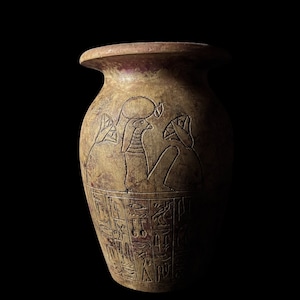 Vintage Egyptian Vase: Ancient Inscriptions, Home Decor
