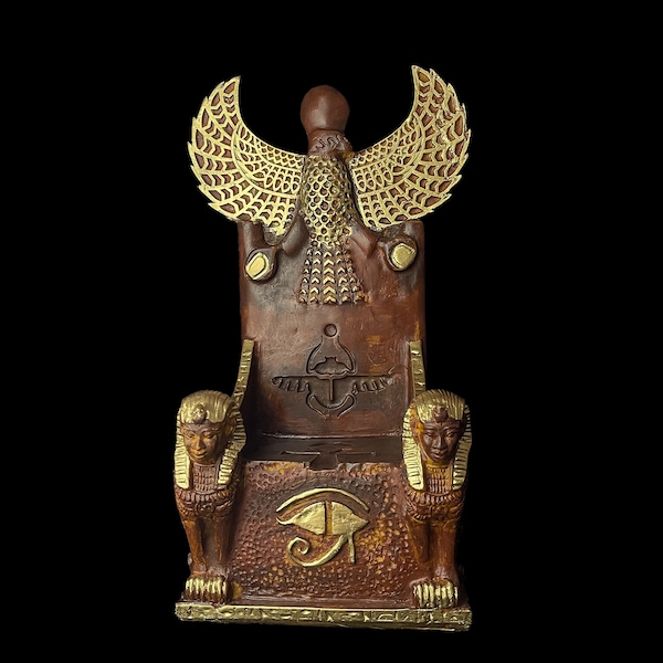 King Tutankhamun Throne, King Tutankhamun chair with Eye of Horus and winged Scarab symbol, Goddess Nekhbet Throne with cross Key of life