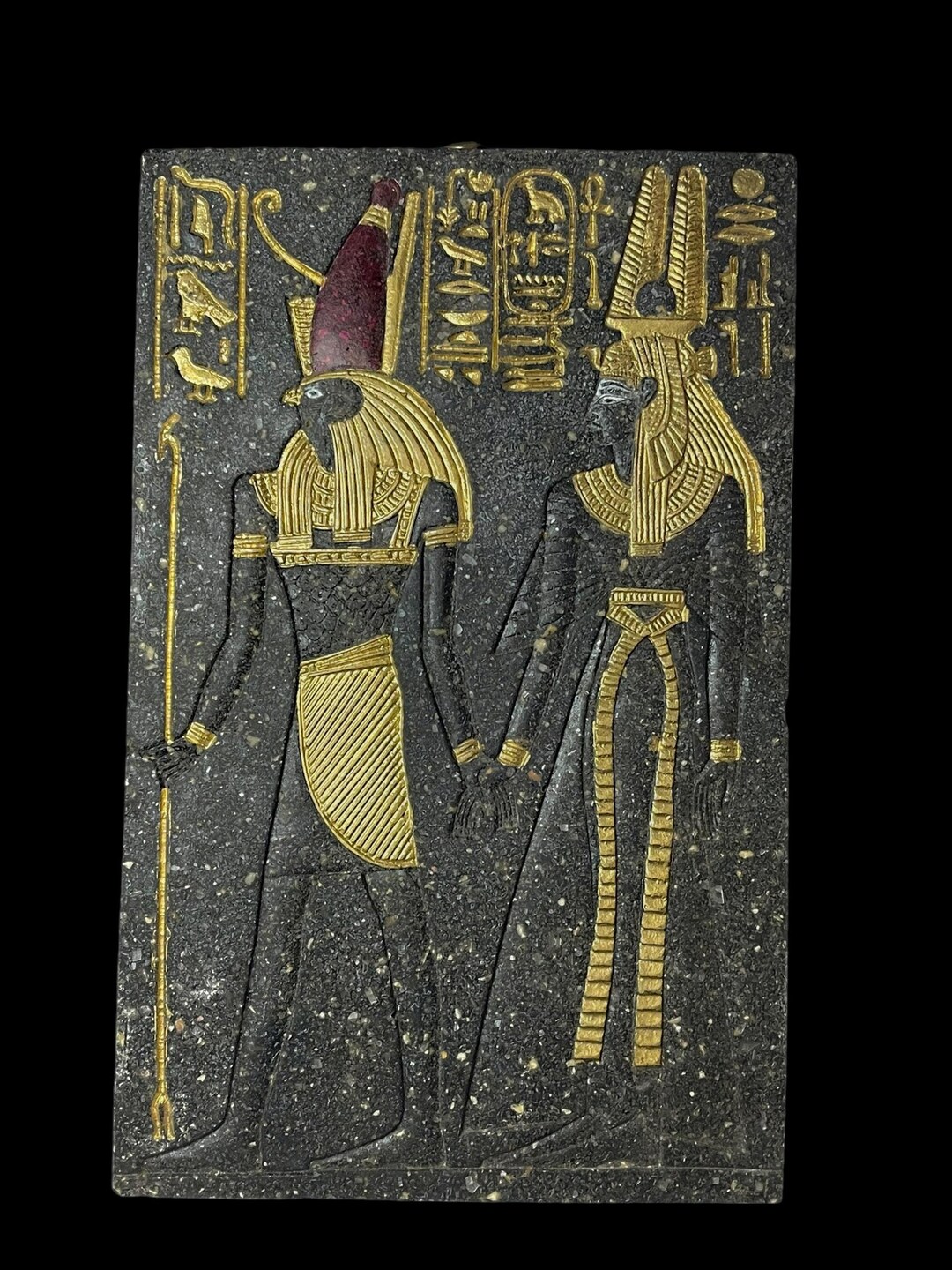エジプトの壁画レリーフ：ホルス神とクレオパトラ女王、古代美術