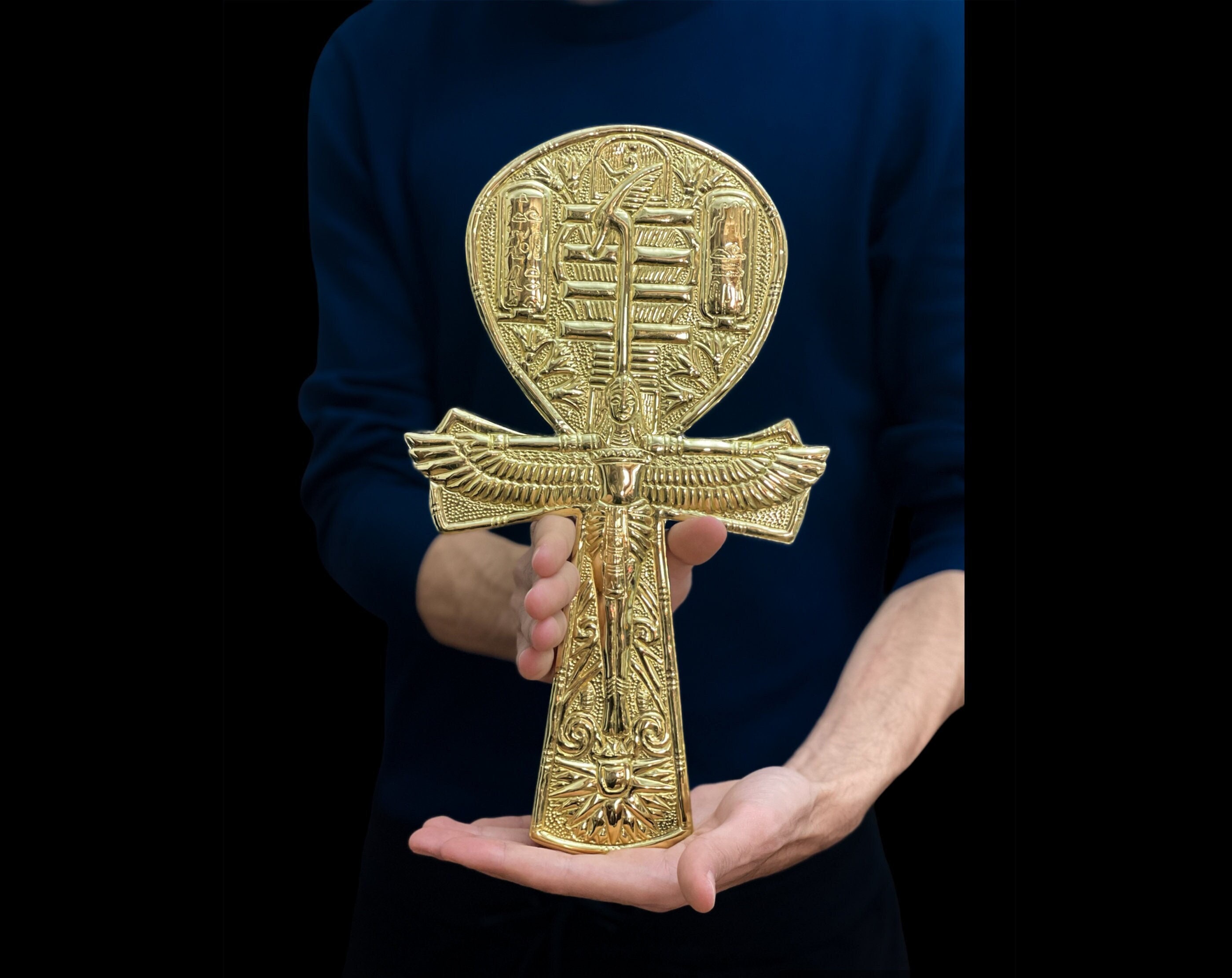 24k Gold Plated Brass Ankh Key of Life - Egyptian Osiris Staff - Etsy