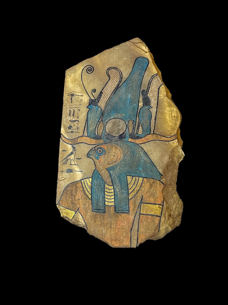 Large Ancient Egyptian Wall Reliefs Featuring God Horus , Egyptian Wall