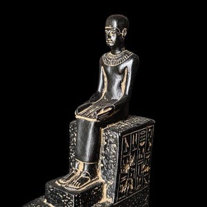 Museum Imhotep Statue - Ancient Egyptian Engineer Imhotep - the builder of Djoser&#39;s unprecedented step pyramid complex