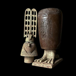 Rare Falcon Egyptian God RA Jar, vintage God of the sun statue, God Ra God of the Sky. God Ra with Sun disk.