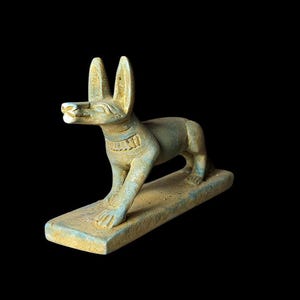 smiling statue Egyptian God Anubis, Jackal god Anubis art and collectibles, Home decor sculptures made of stone, Handcrafted stone figurine