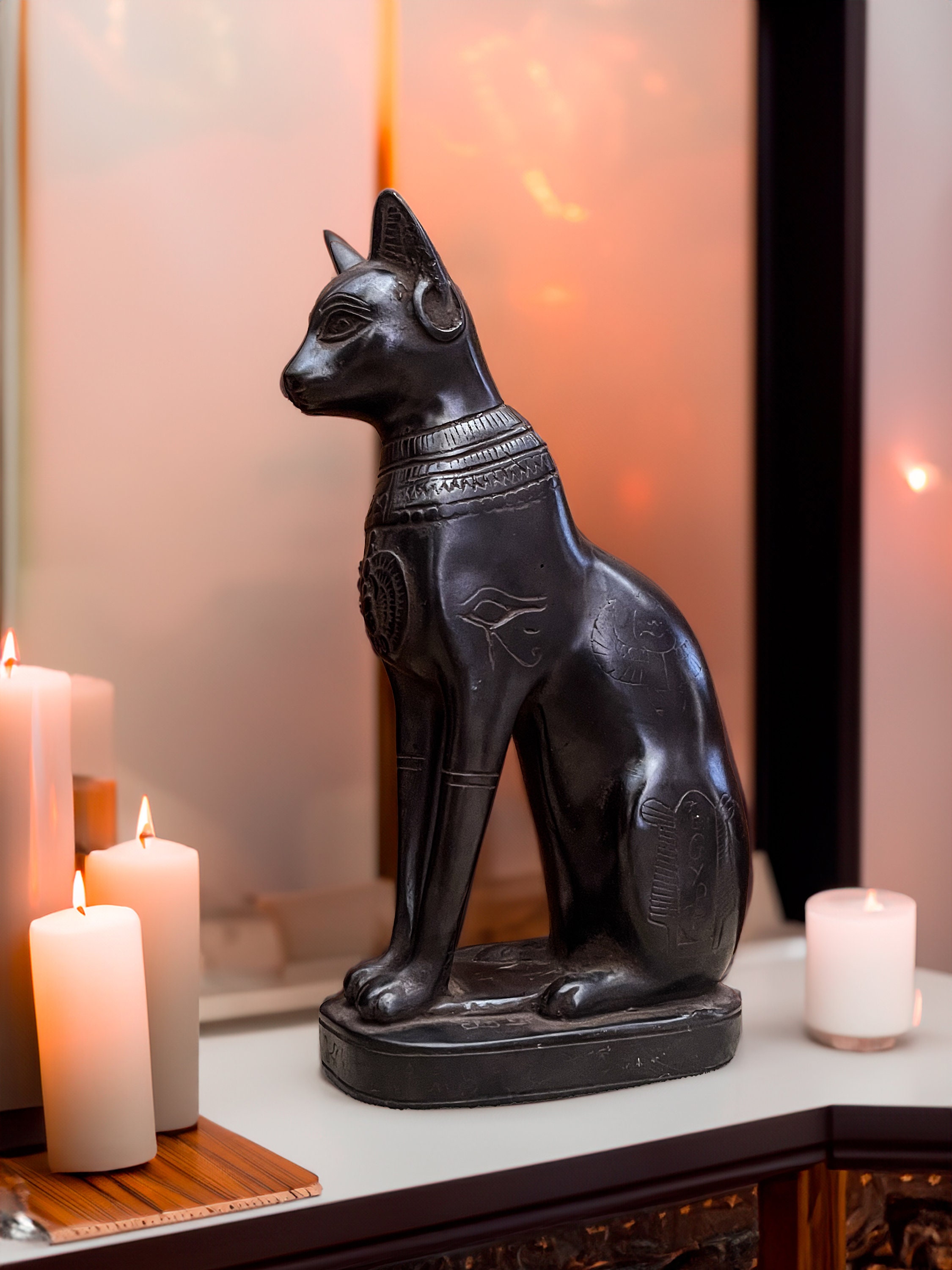 FIGURINE BASTET DÉESSE Égyptienne Chat Noir Bastet Statue Résine