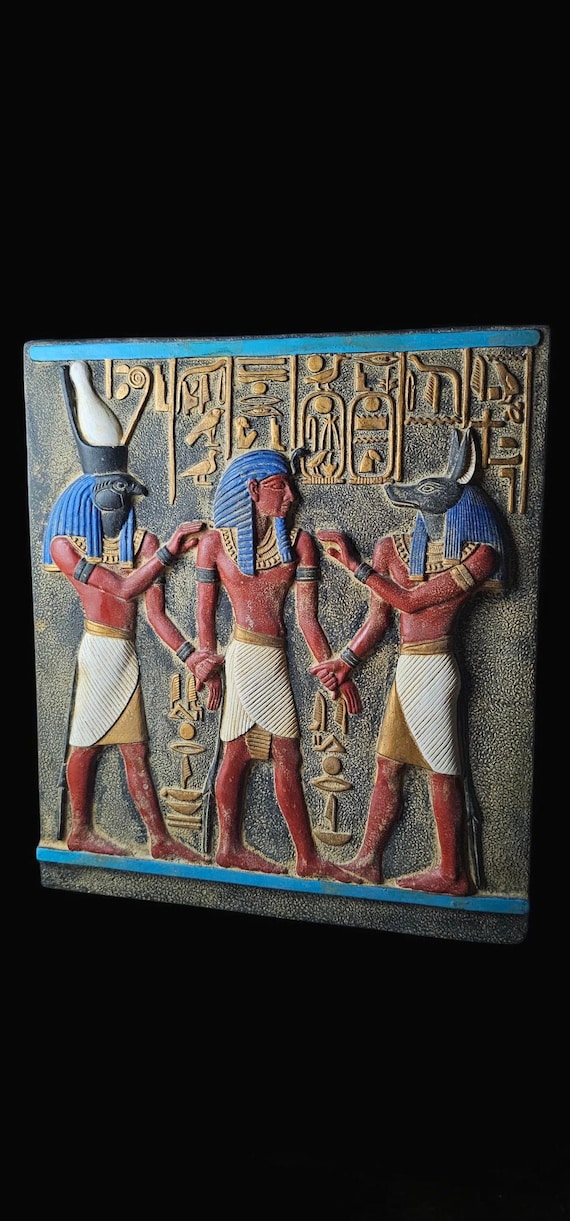 【連休値下】アヌビス ラムセス 3体セット Egypt Statue 古代エジプトのユニークな壁面レリーフ、アヌビスとホルスがラムセス2