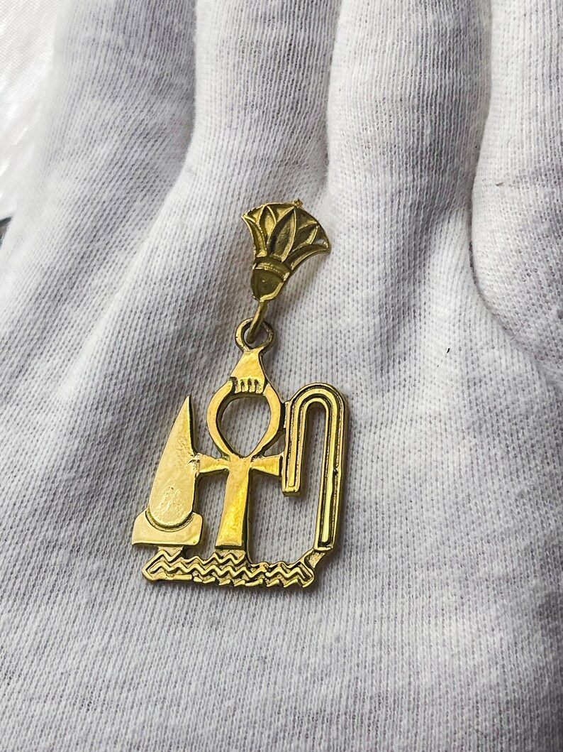 Egyptian Key of Life Amulet With Lotus Flower, Egyptian Pendant Made in ...