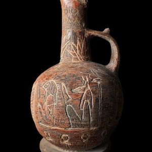 Vintage Egyptian Alabaster Vase: Anubis Decor