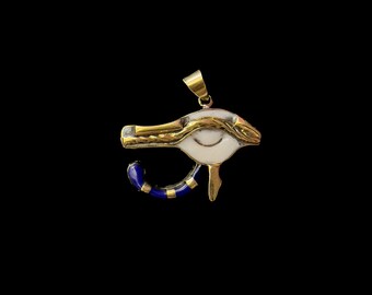 Brass Eye of Horus Pendant: Ancient Egyptian Amulet Necklace