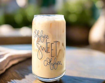 Coffee Sweet Coffee Can Glass with Bamboo Lid & Stainless Steel Straw