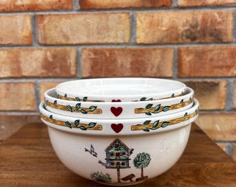 Thomson Pottery Birdhouse Pattern Nesting Mixing Bowls, Set of 3 (6", 7", 8")