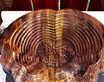 The Wooden Basket Shop Handmade Rosewood Collapsible Hand Carved Flower Basket