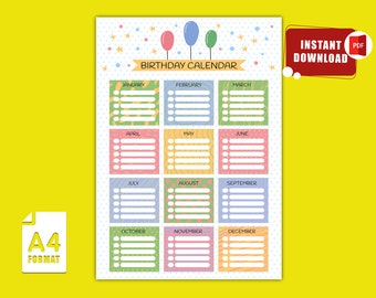 Digital Birthday Tracker, Birthday Calendar, Birthday Planner, Printable Birthday Organizer, Birthday Tracker Pdf, Birthday List Reminder