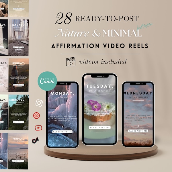 28 Mindful Affirmation Video Reel, Instagram Video Reel Template, Canva Template, Social Media Engagement Booster, Self care TikTok Video