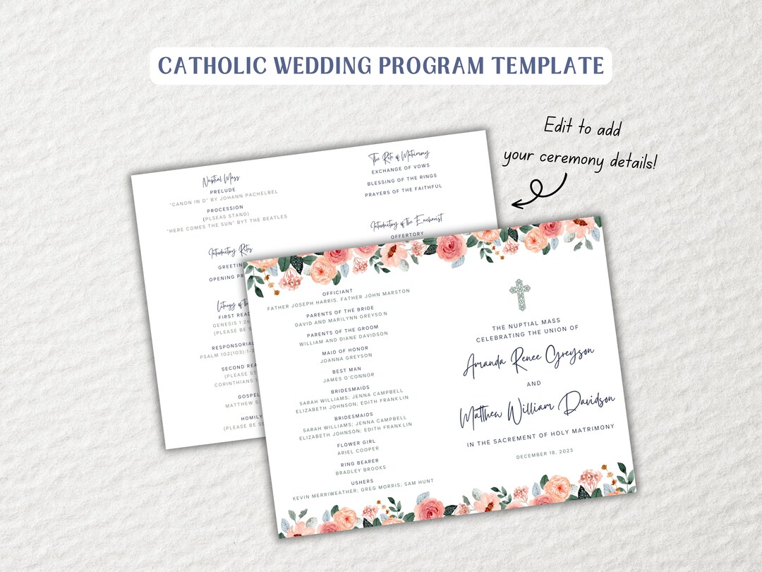 Catholic Wedding Mass Program Template Editable Template - Etsy Australia
