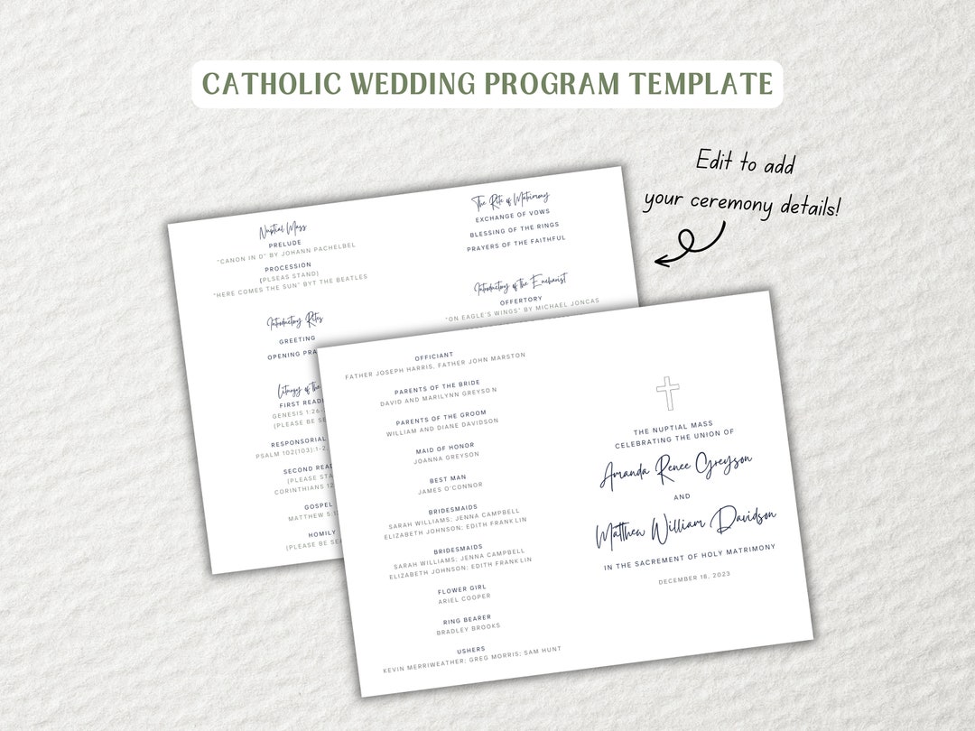 Catholic Wedding Mass Program Template Editable Template Instant Catholic Wedding Mass Program Template Editable Template Instant