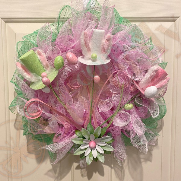 20% off and you still won't be later for Easter! Gorgeous Handmade Mad Hatter Easter Wreath. FREE Domestic US SHIPPING!