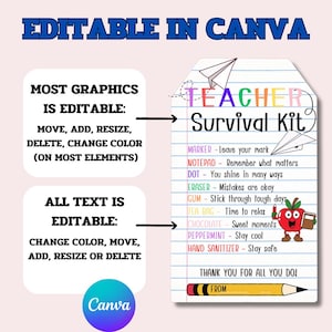EDITABLE Teacher Survival Kit, First Day of School Gift Tag, Back to ...