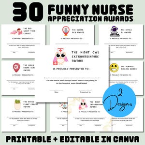 Premi divertenti per l'apprezzamento degli infermieri - 30 certificati di riconoscimento del personale stampabili, regalo divertente per dipendenti e colleghi, etichette regalo per colleghi