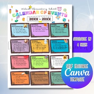 Editable PTO Calendar Flyer Canva Template | DIY School Event Schedule Printable | Yearly Planner for Monthly PTA Event Highlights